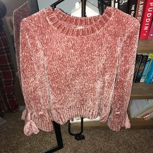 Rose Chenille Sweater with Bow Sleeves